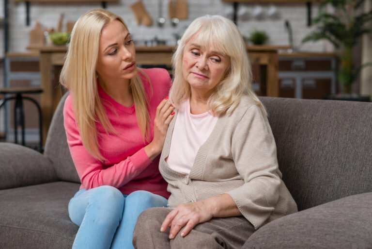 Worried daughter and frowning mother