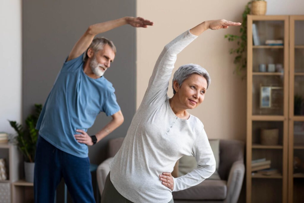 Aging couple exercises.
