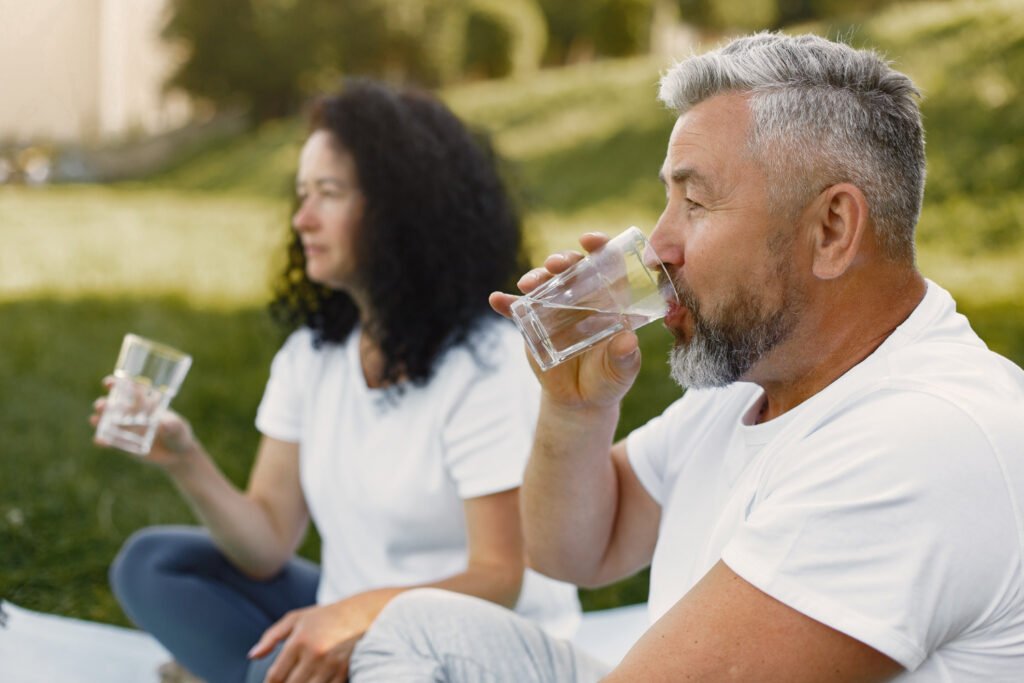 Couple drinks water
