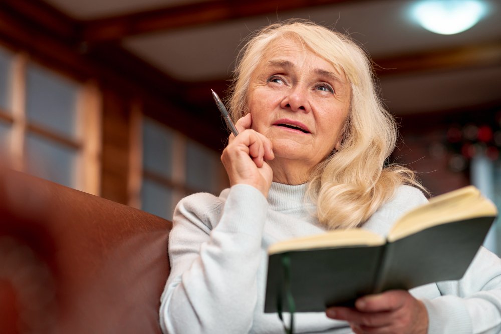 Female caregiver writes in journal