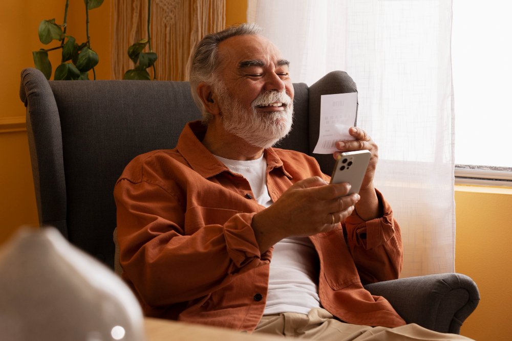 Male caregiver sends a text
