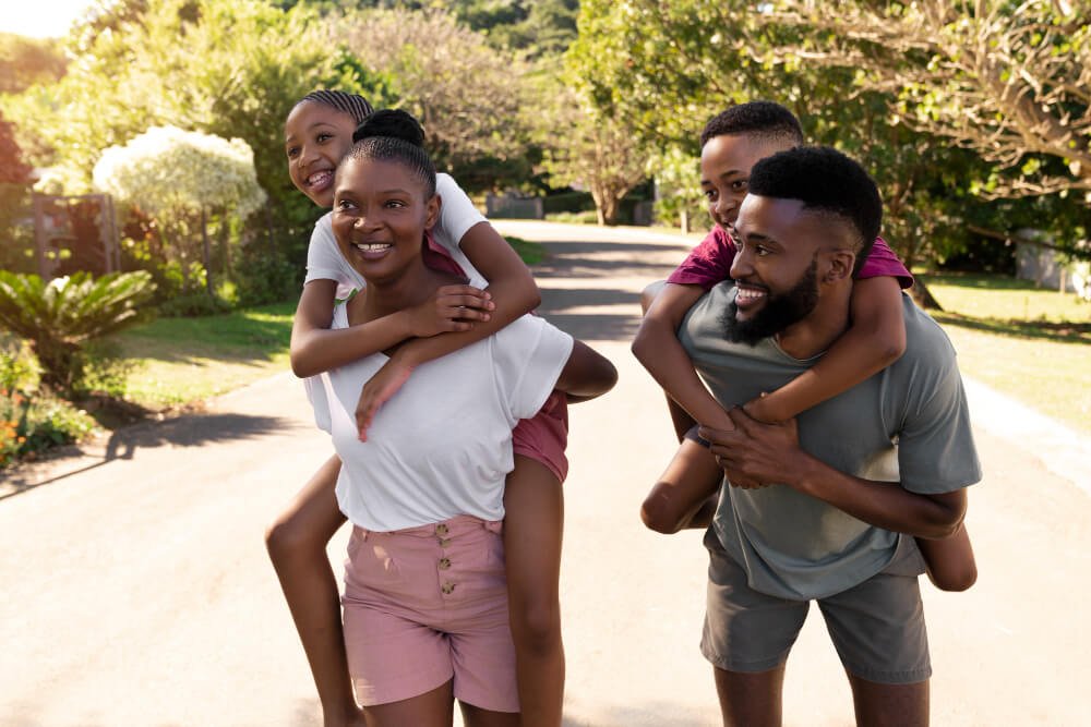 Parents and two children on vacation