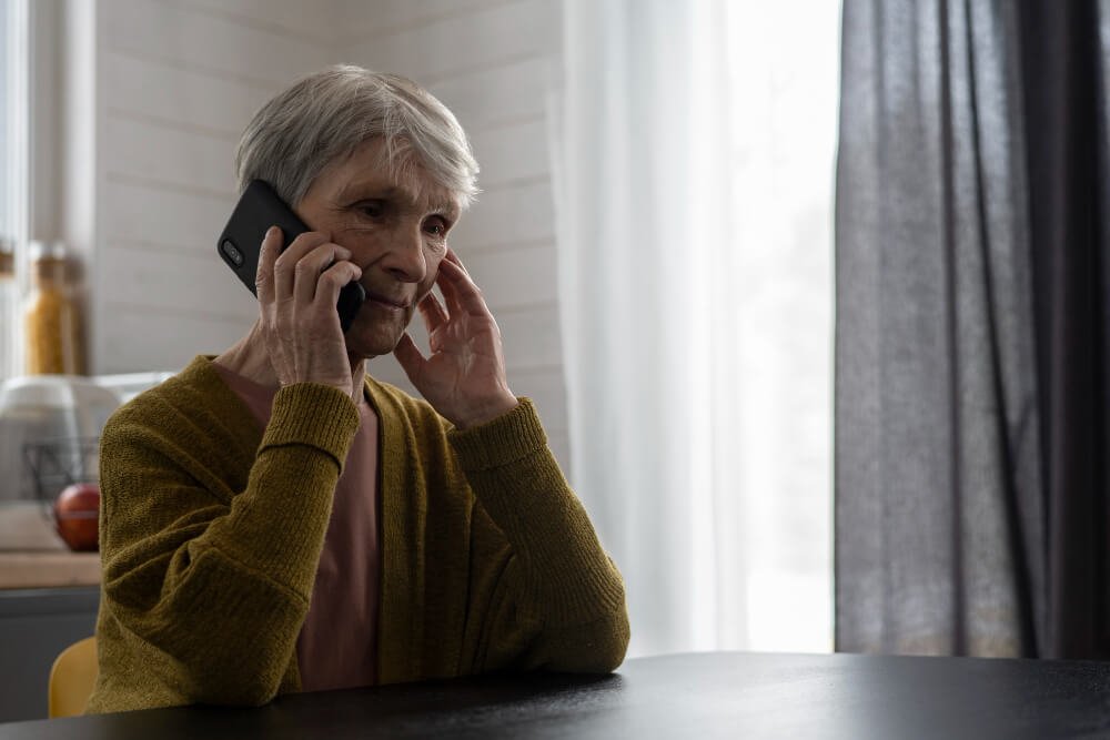 Caregiver on phone reporting complaint to state agency.