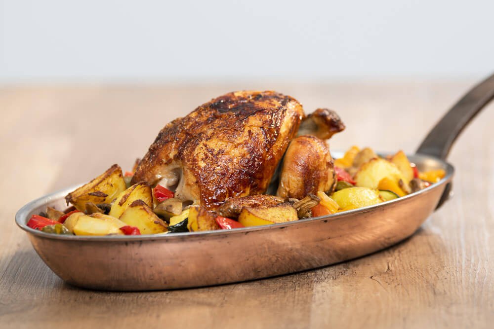 Chicken with potatoes in skillet