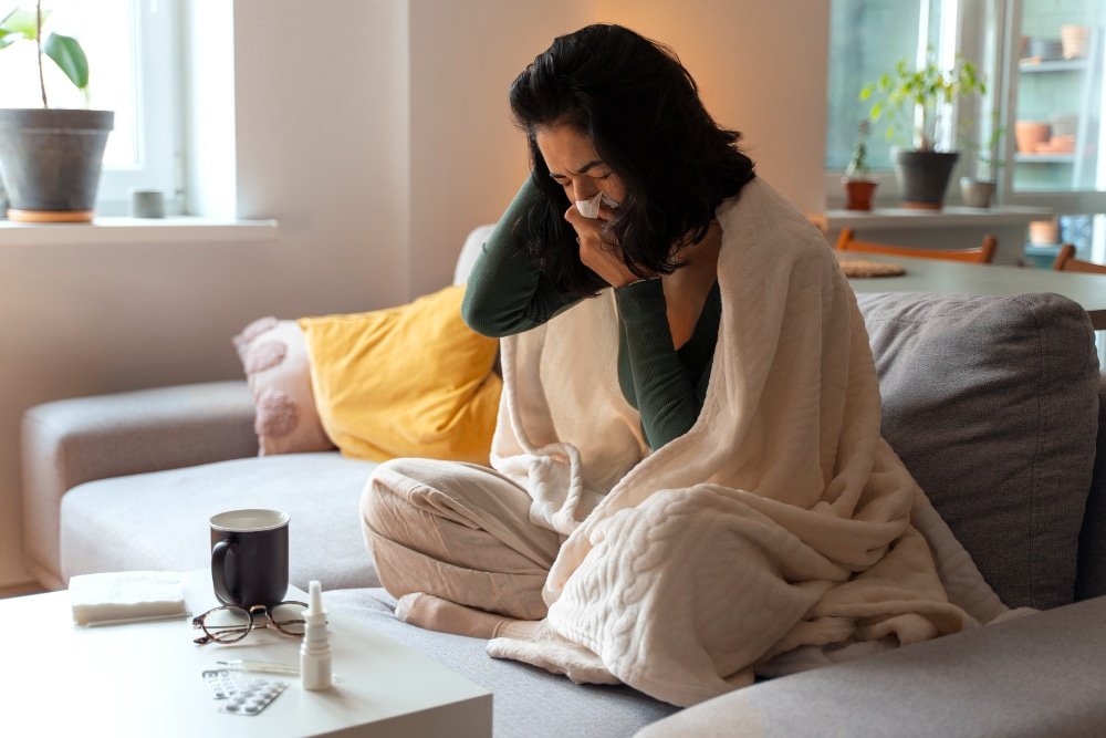 young woman with a common cold