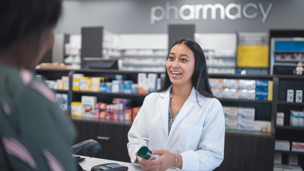 caregiver helper consults pharmacist
