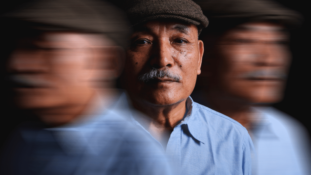 time lapse photo illustrates the faces of a man with dementia